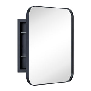 Rounded Rectangular Stainless Steel Recessed Framed Medicine Cabinet with Mirror