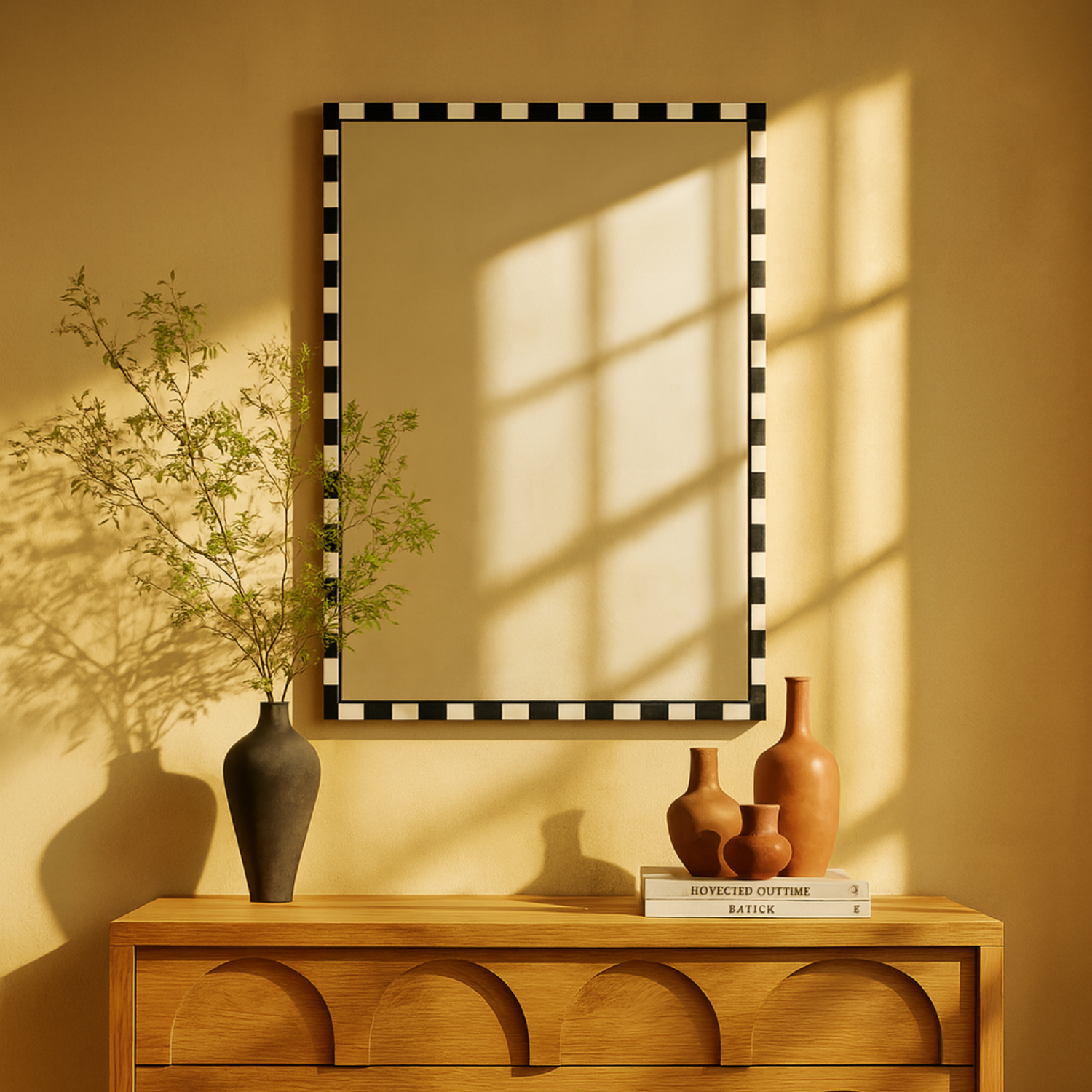 livra Vintage Rectangle Mirrors, Natural Marble Framed Wall Mirrors, 20x30" in Black and White