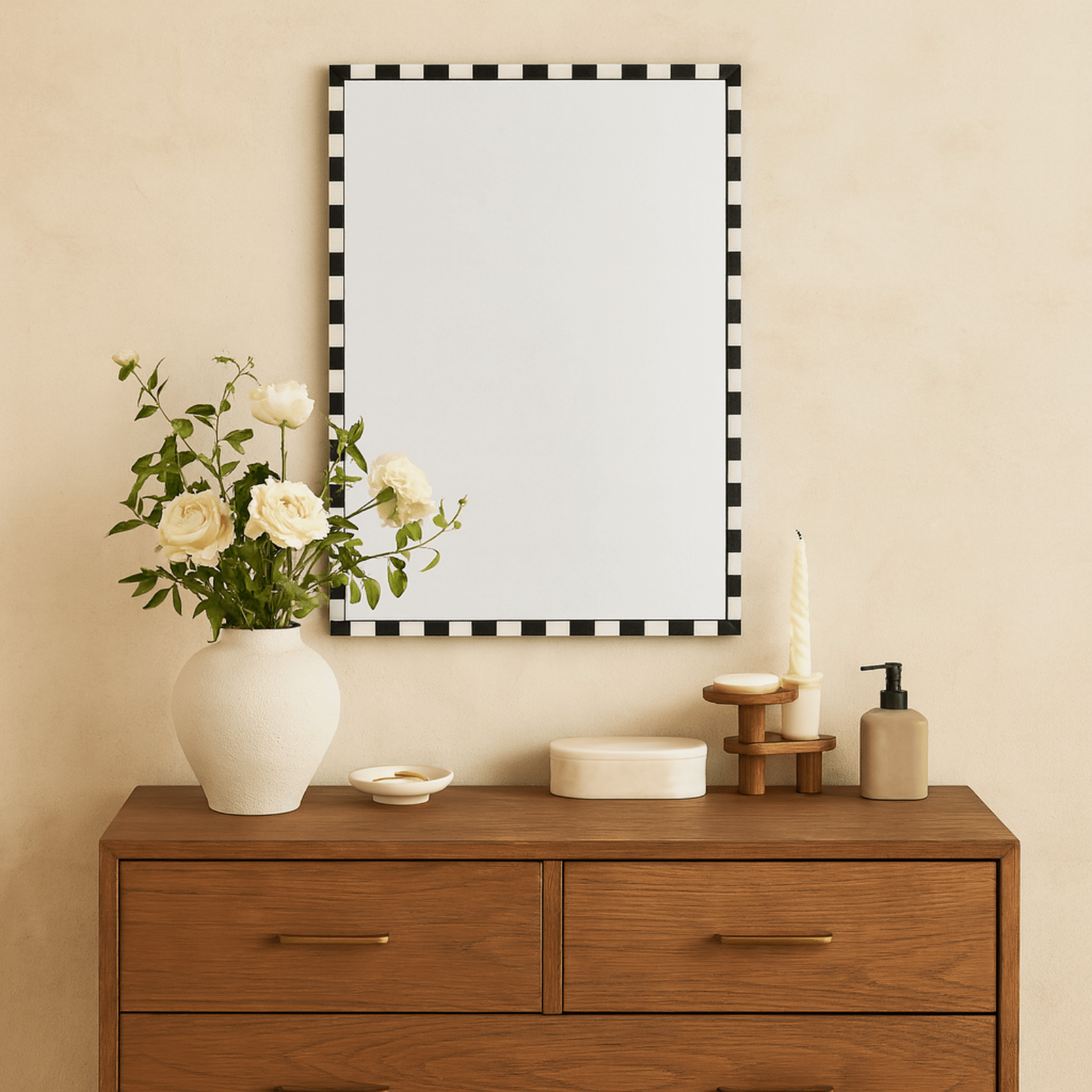 livra Vintage Rectangle Mirrors, Natural Marble Framed Wall Mirrors, 20x30" in Black and White GC-JL0003 TEHOME