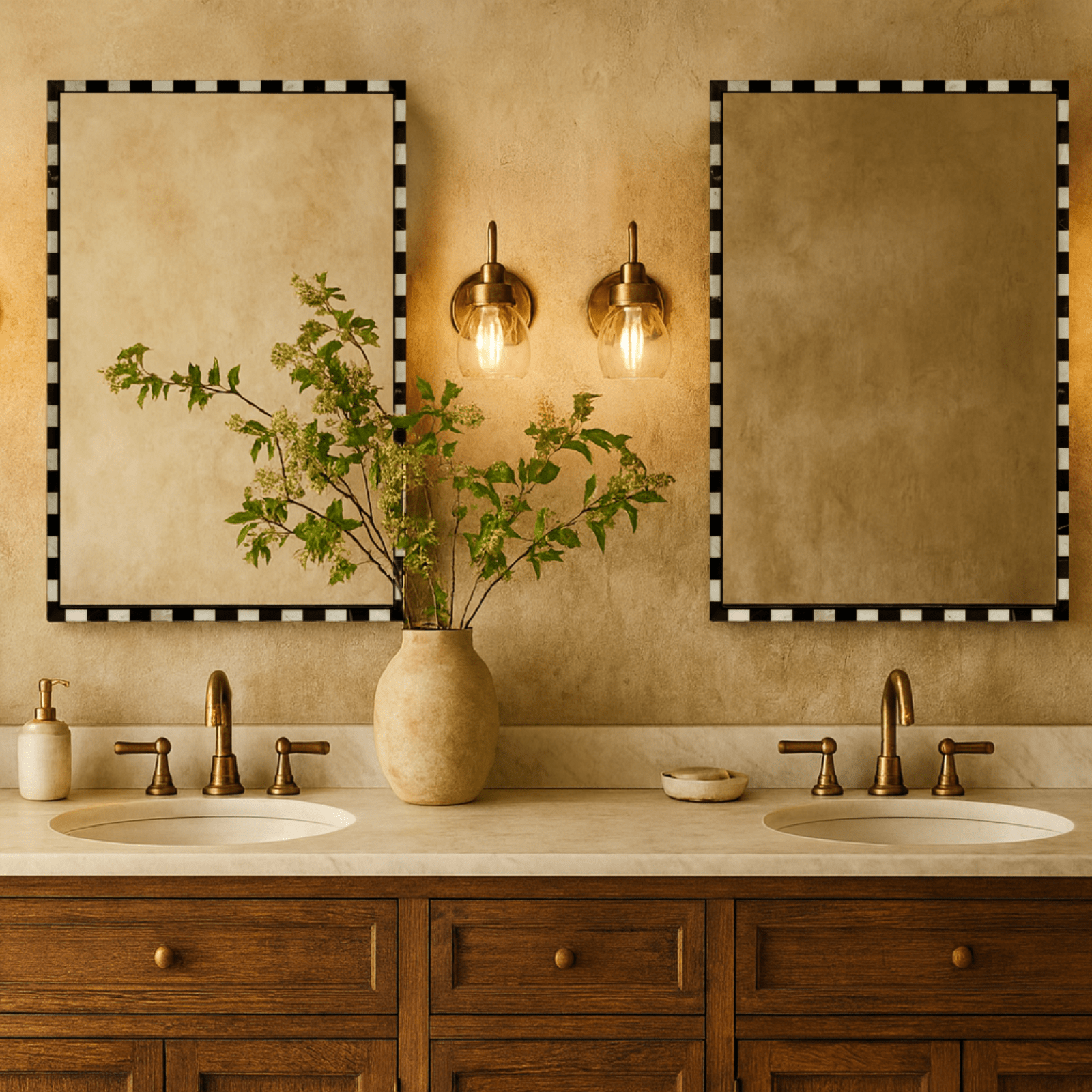 livra Vintage Rectangle Mirrors, Natural Marble Framed Wall Mirrors, 20x30" in Black and White GC-JL0003 TEHOME