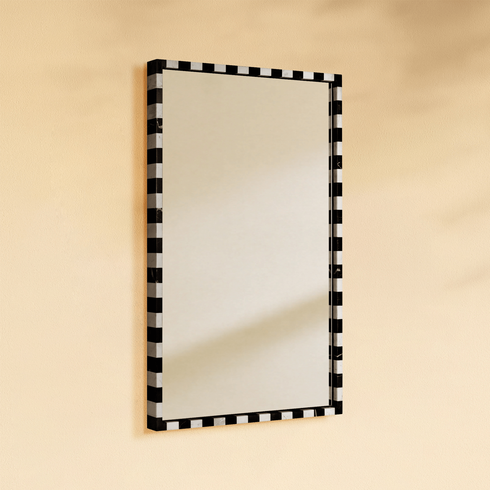 livra Vintage Rectangle Mirrors, Natural Marble Framed Wall Mirrors, 20x30" in Black and White GC-JL0003 TEHOME