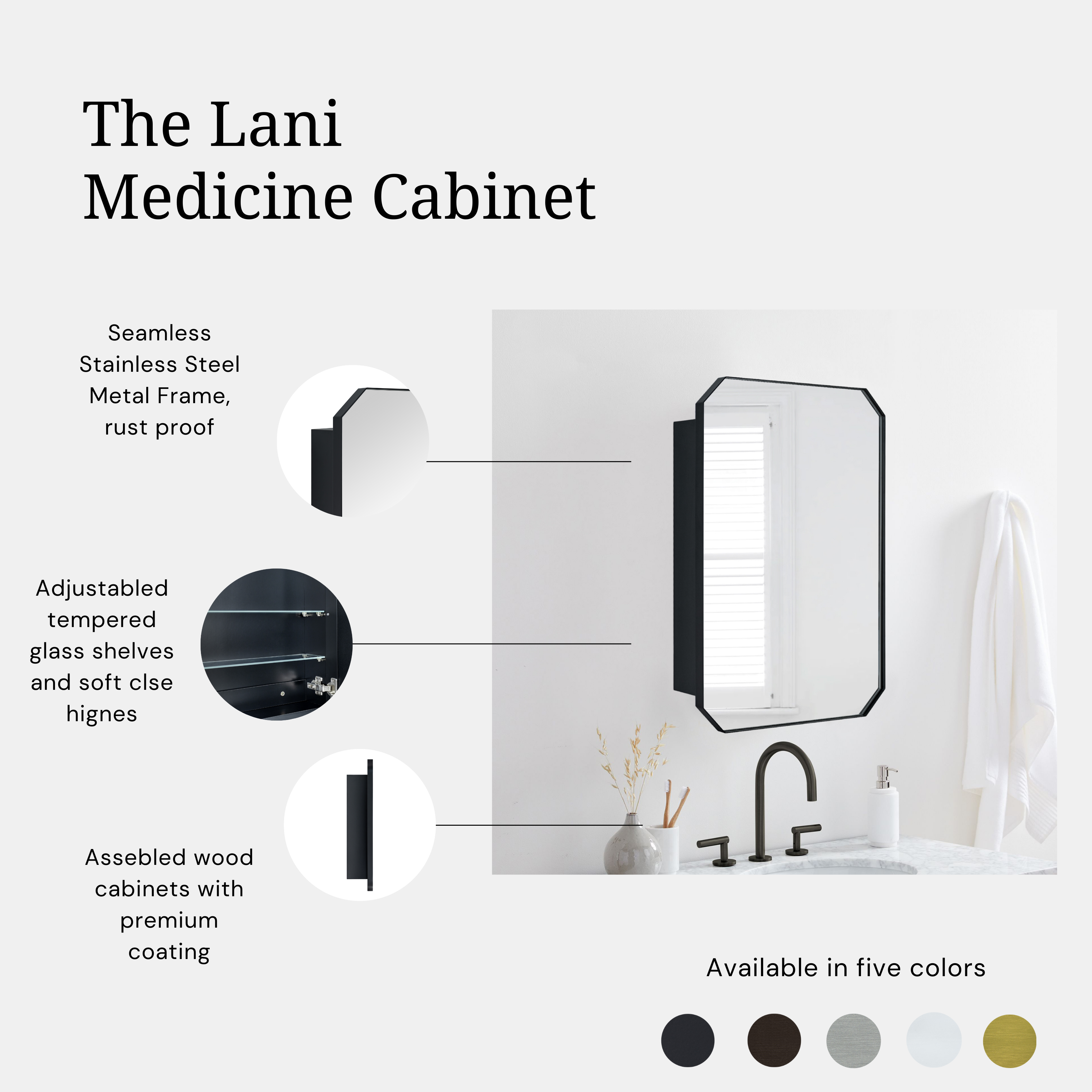 Irregular-Surface Mount Medicine Cabinet with Mirror