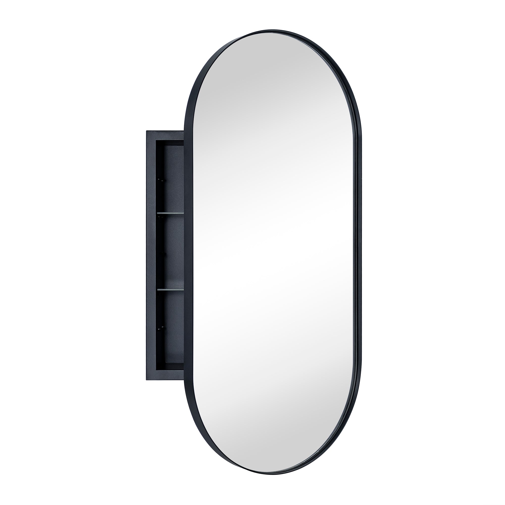 Oval Pill Shape Metal Framed Recessed Medicine Cabinet with Mirror