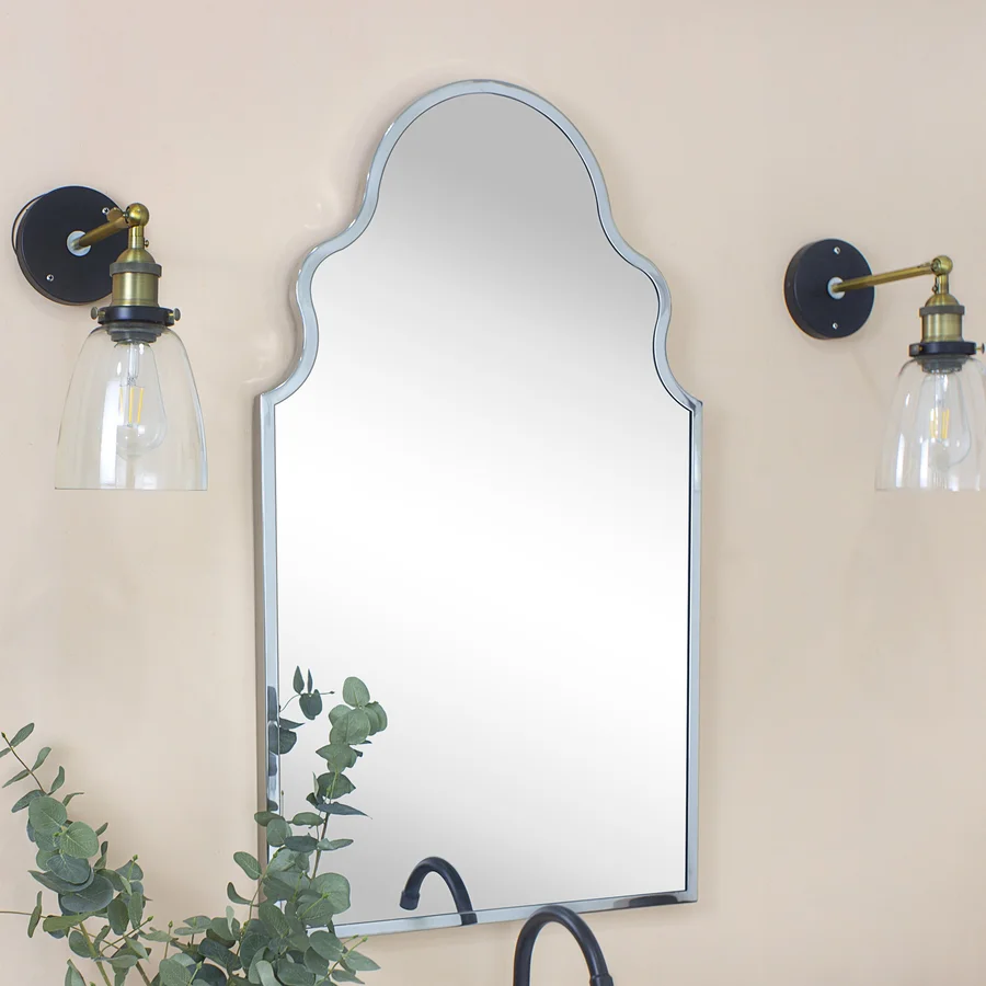 Arched Stainless Steel Metal Framed Wall Mounted Bathroom Vanity Mirror