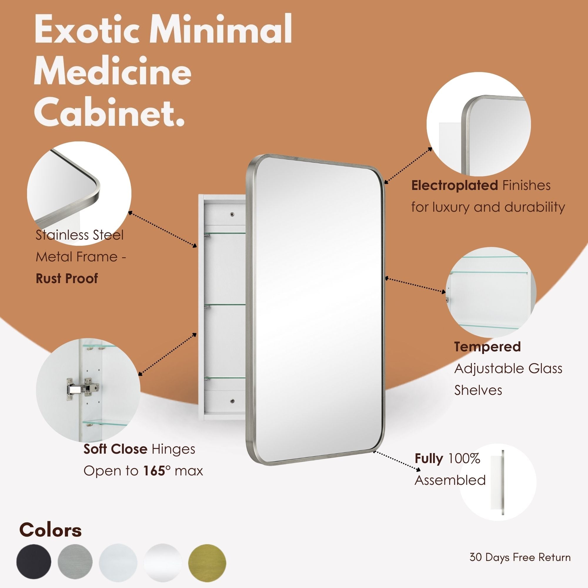Garnes Rectangular Recessed or Surface Mount Metal Framed Medicine Cabinet with Mirror